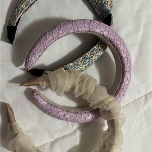 FUN Lavender Lace, blue tied, & Cream Headband